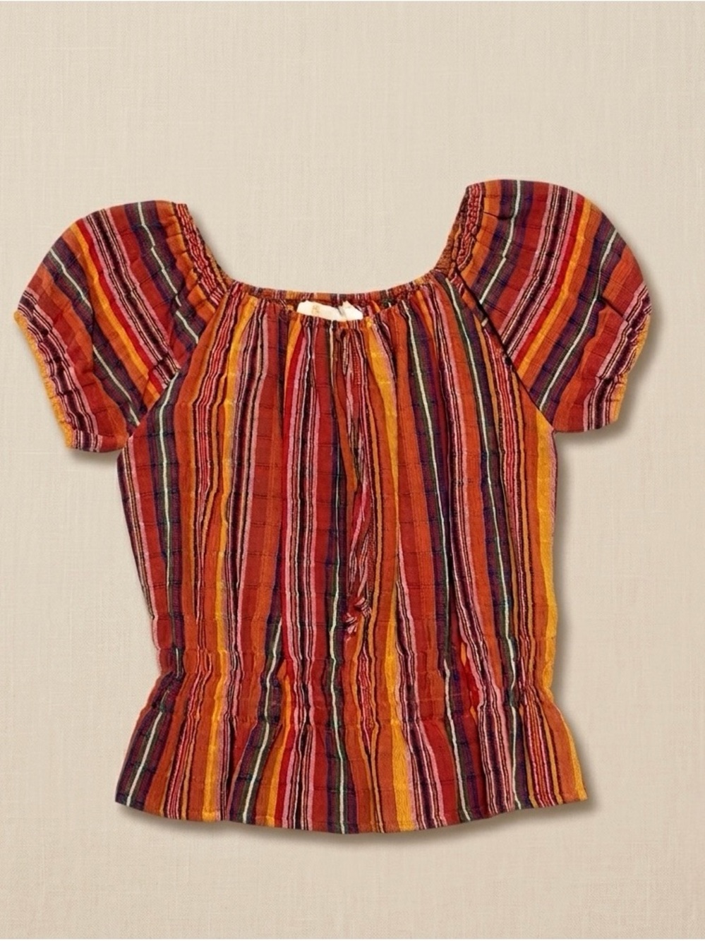Casa Maria Natalia NWT Striped Peplum Blouse Boho Smocked M